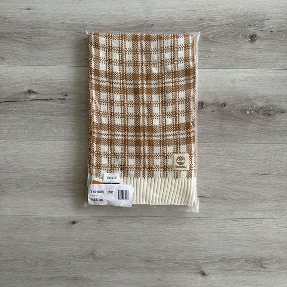 Timberland Women's Plaid Scarf Mustard/Cream OS NWT IN‎ PACKAGING - Picture 4 of 6